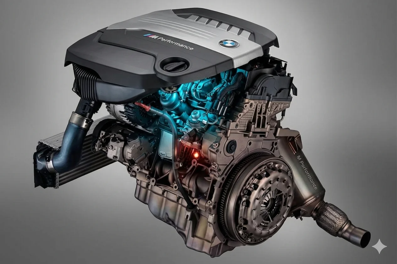 BMW N47 2.0 diesel engine bay showing turbo and intake components for ECU remap guide