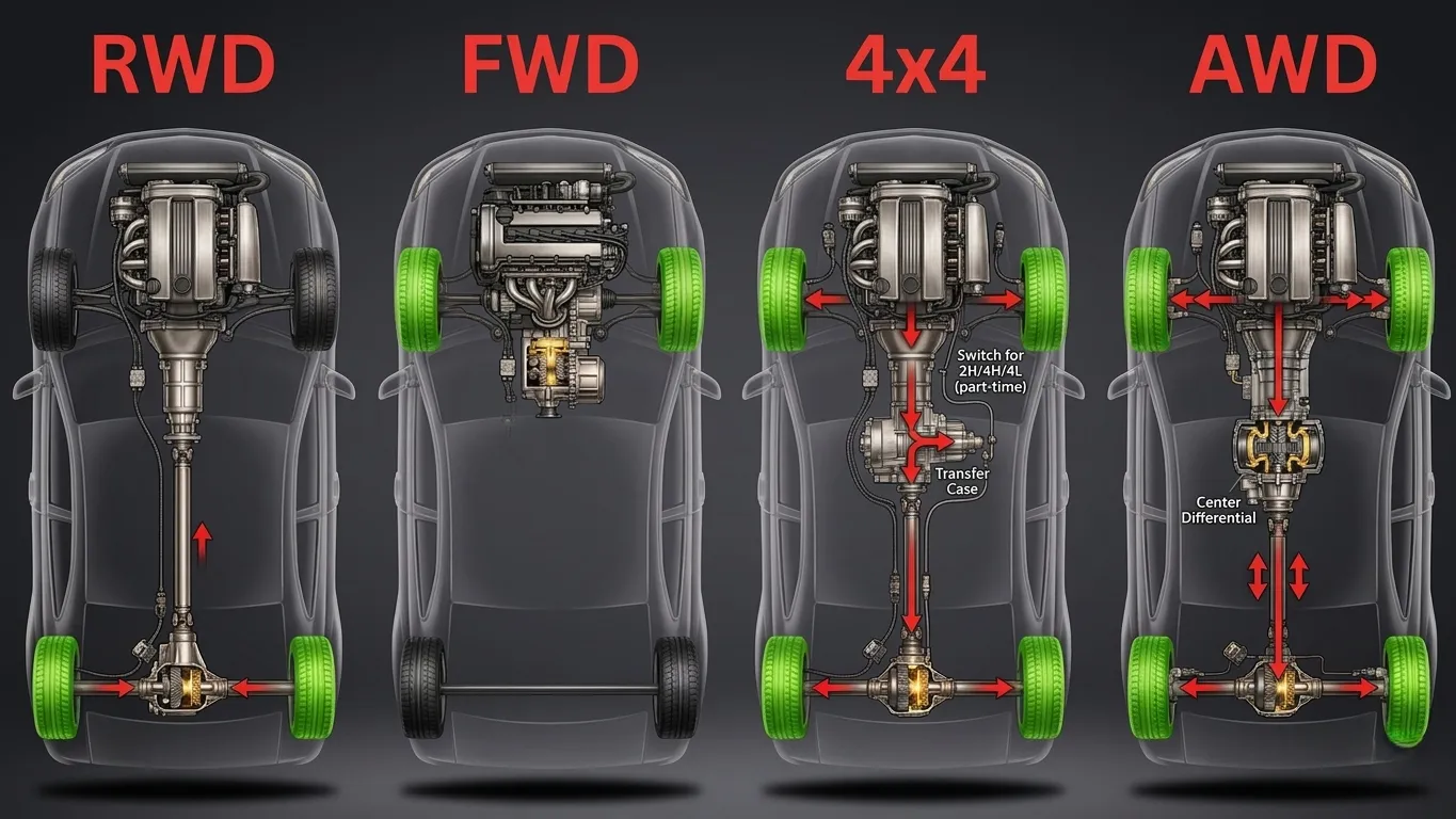 FWD vs RWD vs AWD drive type comparison guide for UK drivers